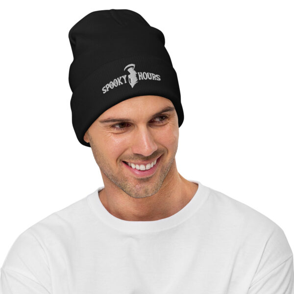 Spooky Hours Black Embroidered Beanie