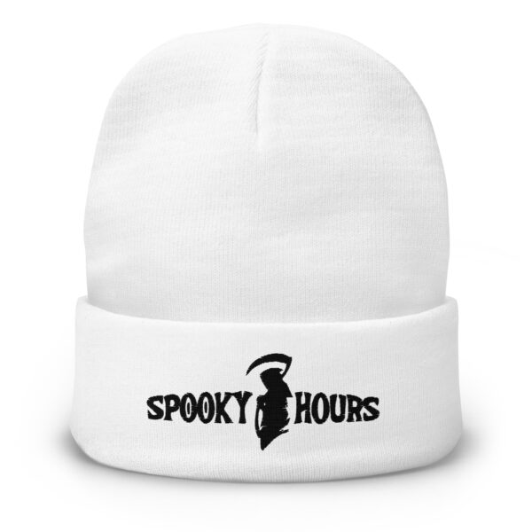 Spooky Hours White Embroidered Beanie