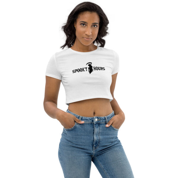 Spooky Hours White Organic Crop Top