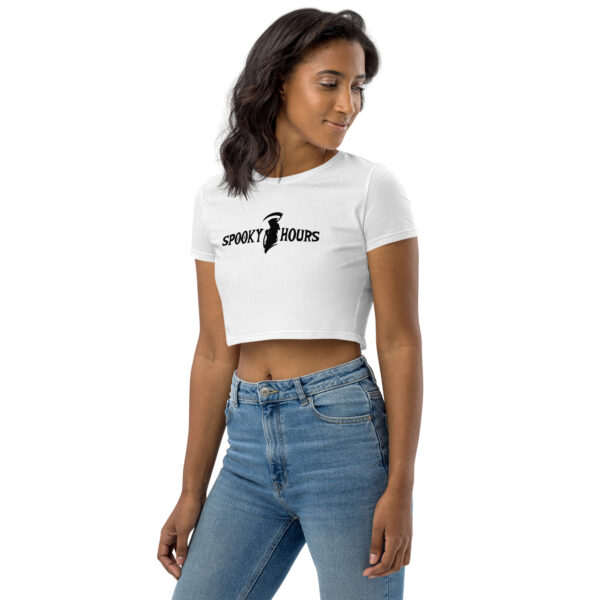 Spooky Hours White Organic Crop Top
